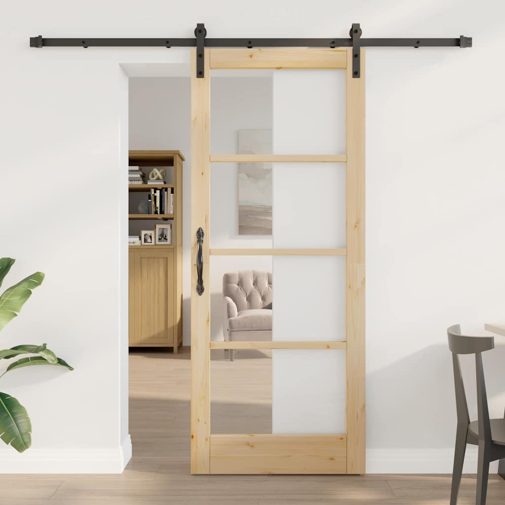 vidaXL Schiebetür ORKDAL Natur 73,5 x 211 cm Solid Pine Wood and Glass