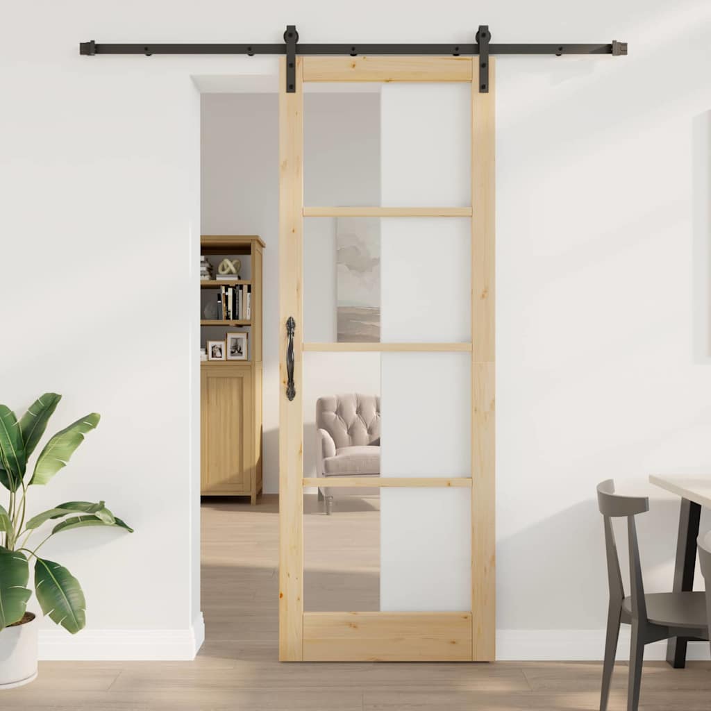 vidaXL Schiebetür ORKDAL Natur 73,5 x 211 cm Solid Pine Wood and Glass