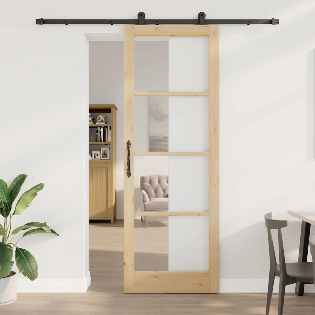 vidaXL Schiebetür ORKDAL Natur 73,5 x 211 cm Solid Pine Wood and Glass