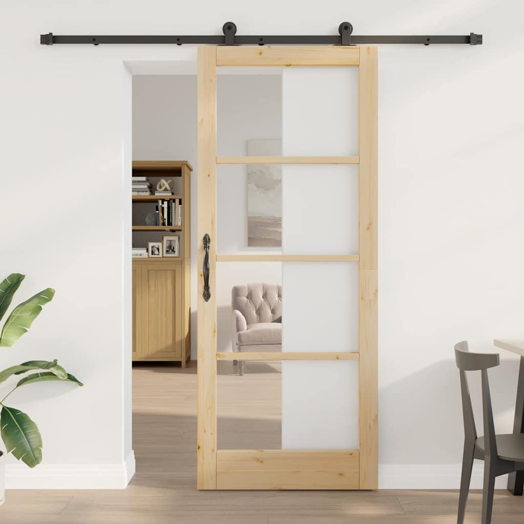vidaXL Schiebetür ORKDAL Natur 73,5 x 211 cm Solid Pine Wood and Glass