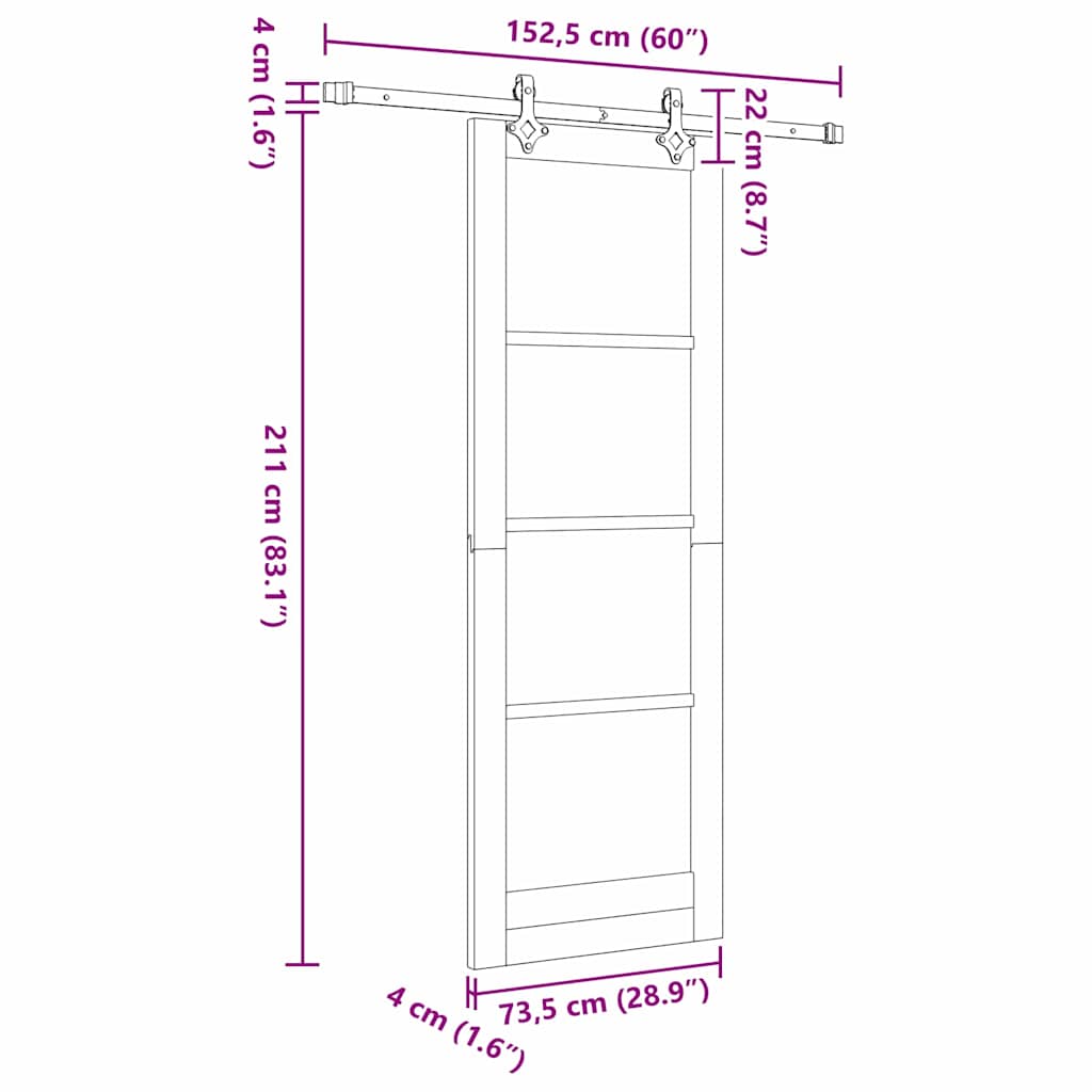 vidaXL Schiebetür Natur 73,5 x 211 cm Solid Pine Wood and Glass