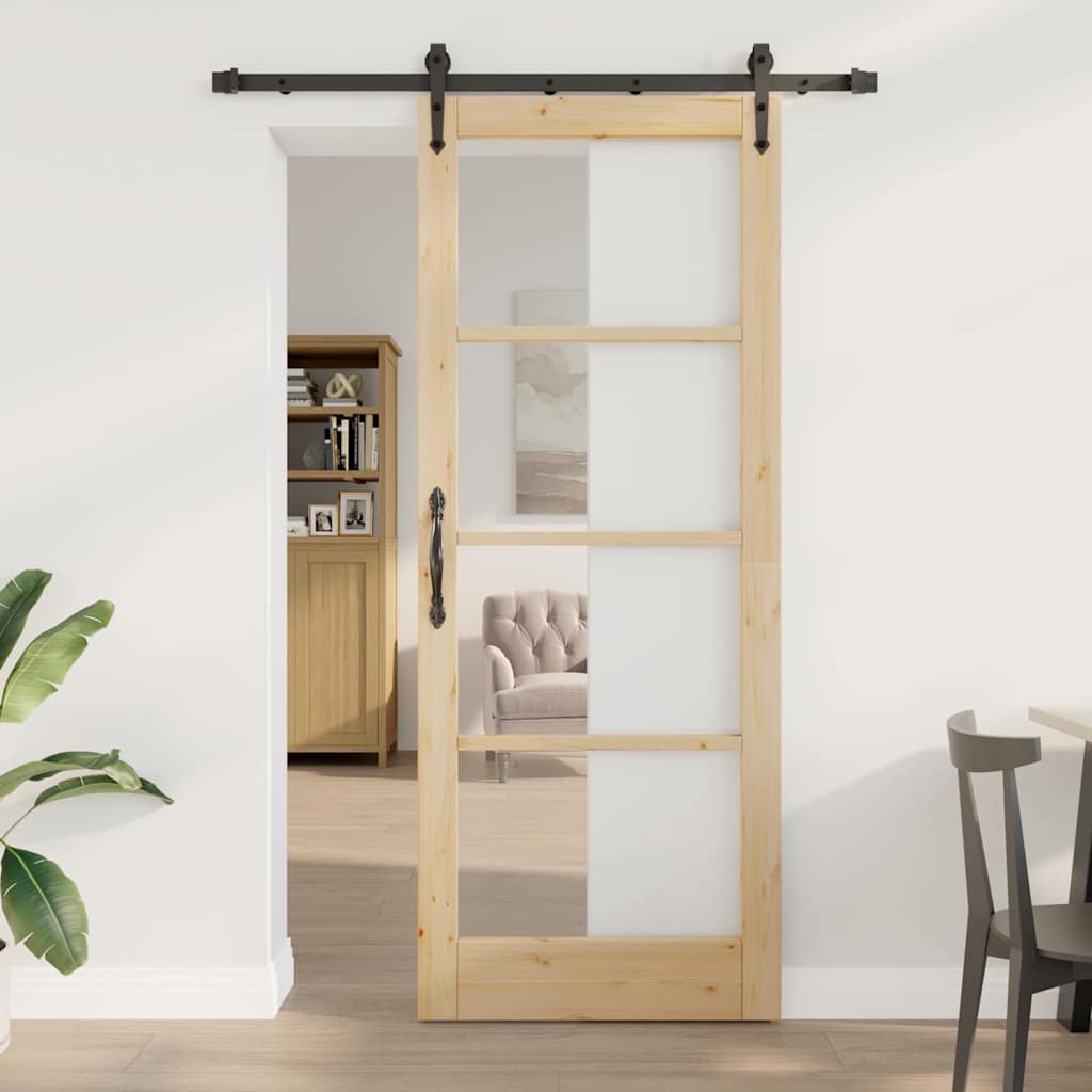 vidaXL Schiebetür ORKDAL Natur 73,5 x 211 cm Solid Pine Wood and Glass
