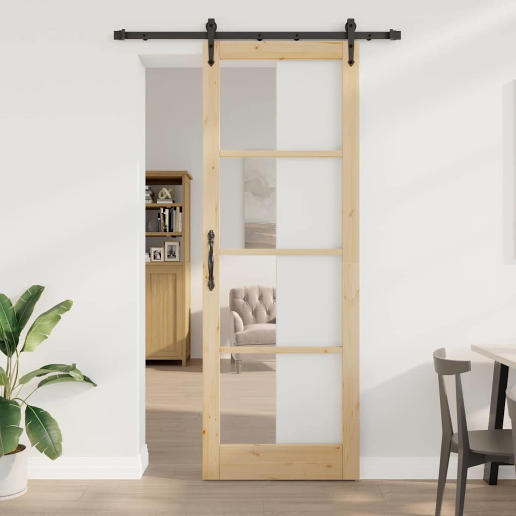 vidaXL Schiebetür ORKDAL Natur 73,5 x 211 cm Solid Pine Wood and Glass