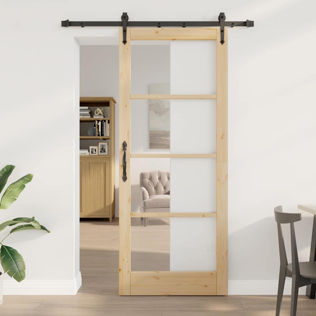 vidaXL Schiebetür ORKDAL Natur 73,5 x 211 cm Solid Pine Wood and Glass