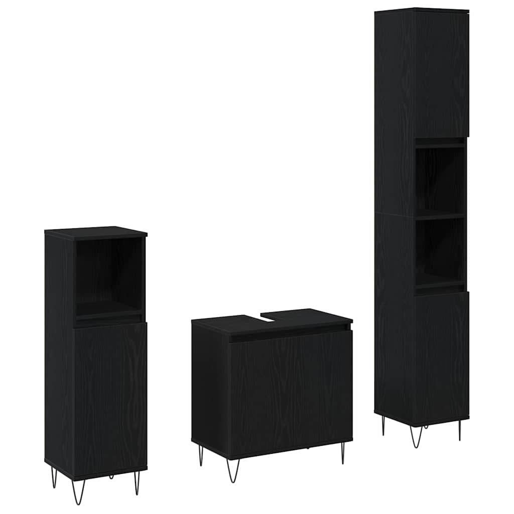 vidaXL Badezimmermöbel-Set 3 pcs Schwarz Eichen-Optik 30 x 30 x 190 cm