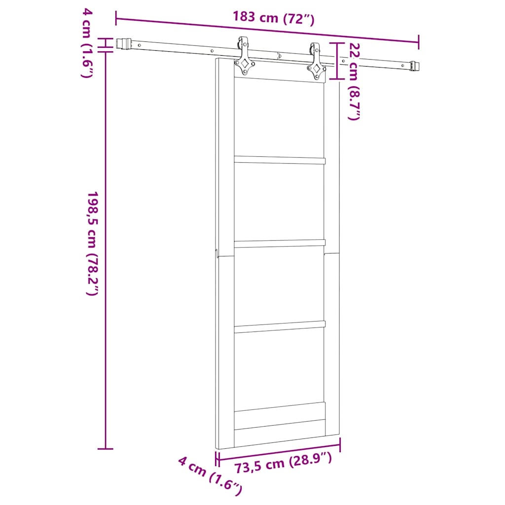 vidaXL Schiebetür Natürlich und Schwarz 73,5 x 198,5 cm