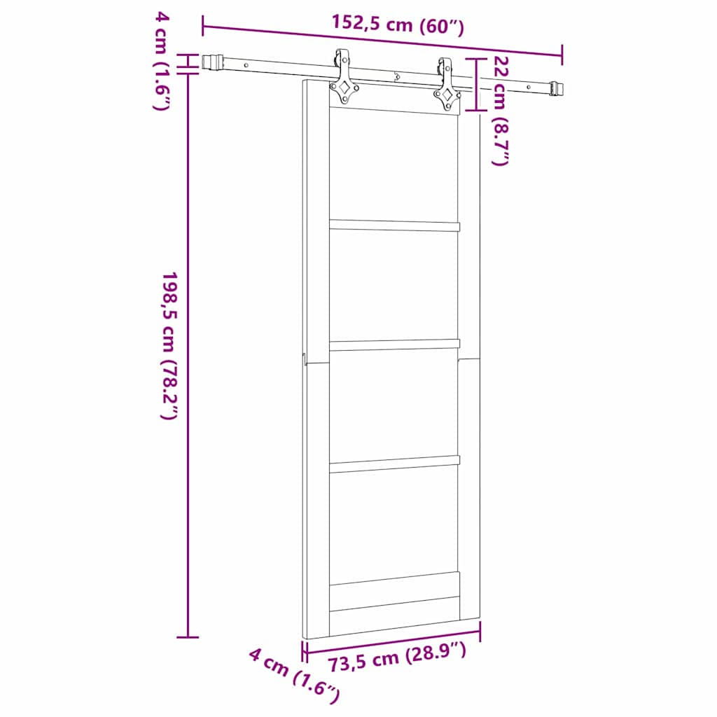 vidaXL Schiebetür ORKDAL Braun 73,5 x 198,5 cm Massives Kiefernholz