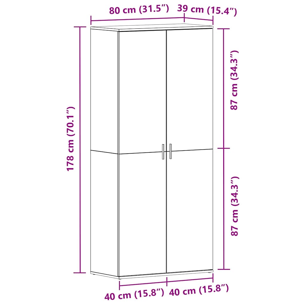 vidaXL Schuhschrank mit Regal Weiß 80 x 39 x 178 cm Holzwerkstoff