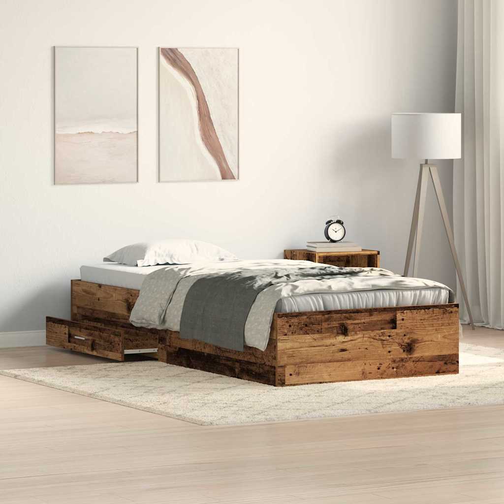 Bettgestell mit Schubladen Weiß 200x200 cm Holzwerkstoff