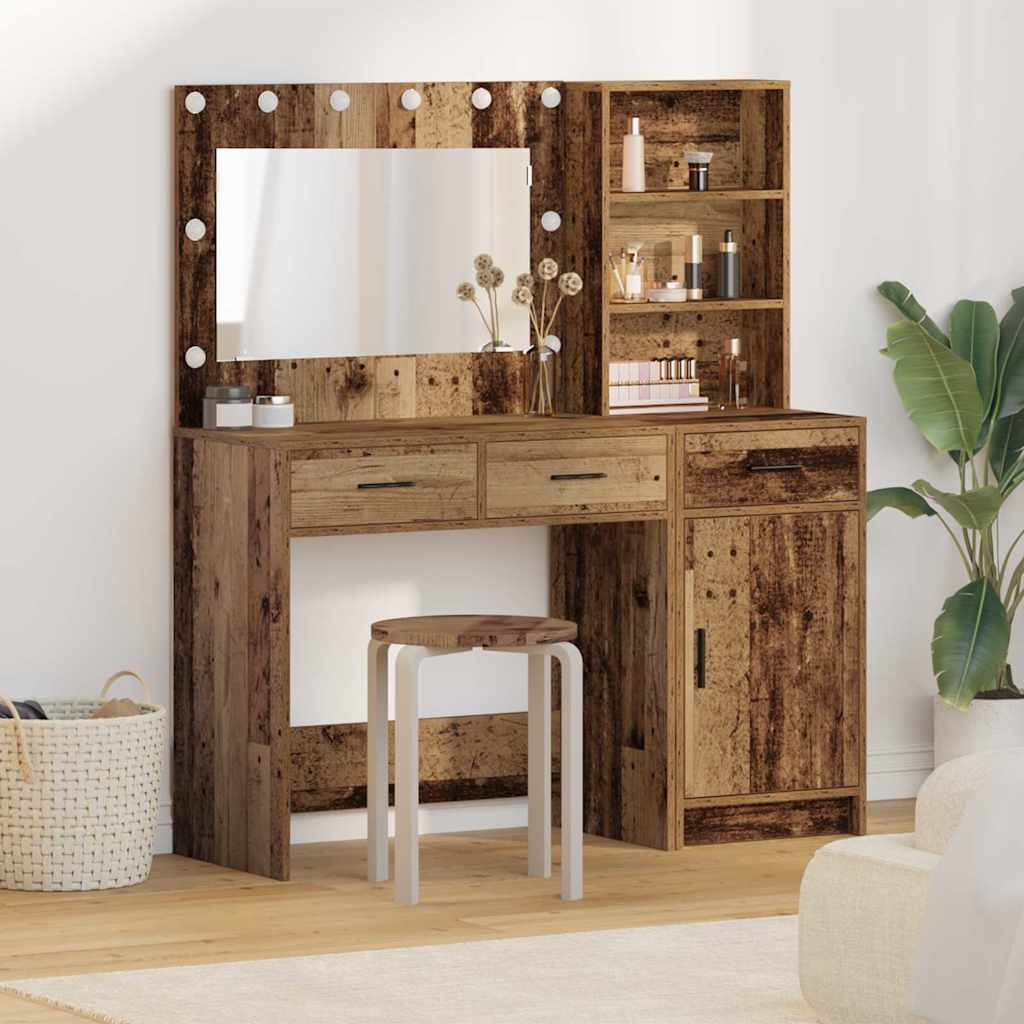 vidaXL Schminktisch mit Spiegelbeleuchtung 2 pcs Weiß Holzwerkstoff