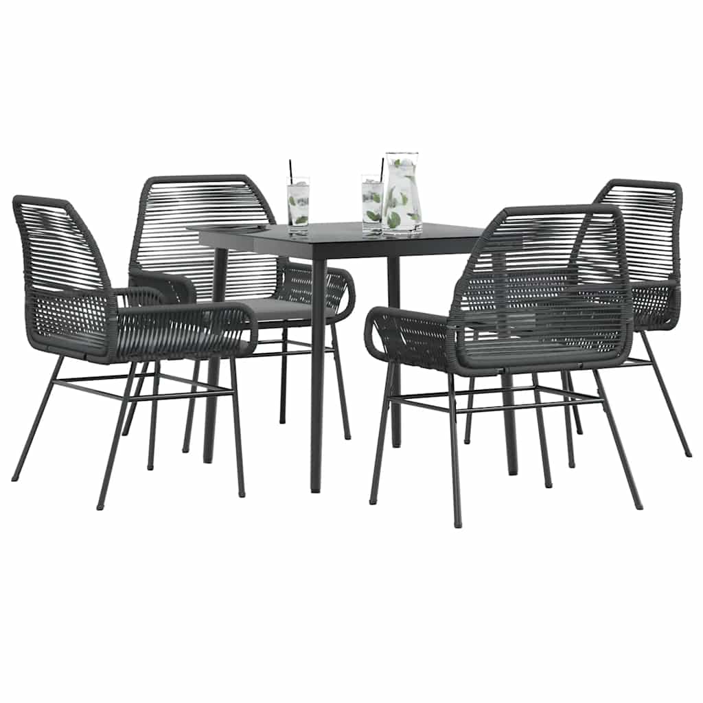 3-tlg. Garten-Essgruppe mit Kissen Schwarz Poly Rattan Glas