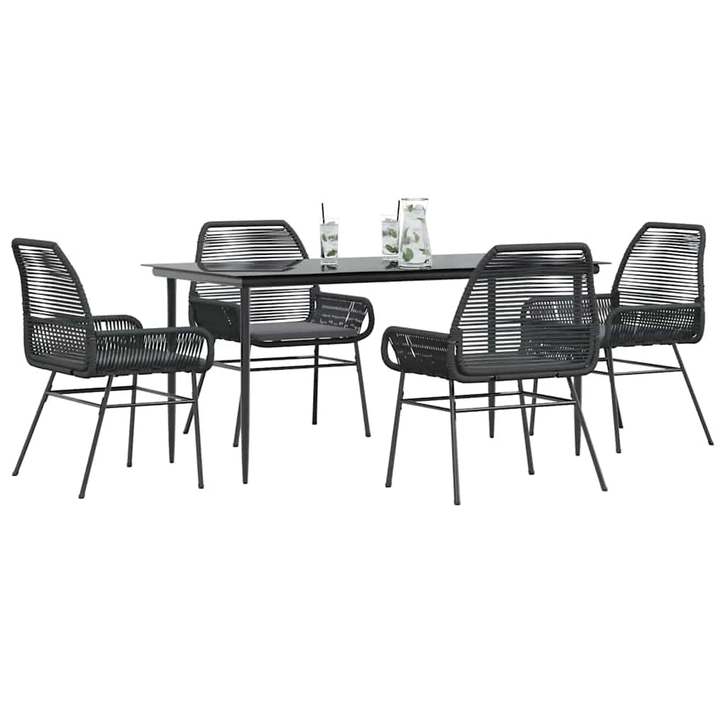 3-tlg. Garten-Essgruppe mit Kissen Schwarz Poly Rattan Glas