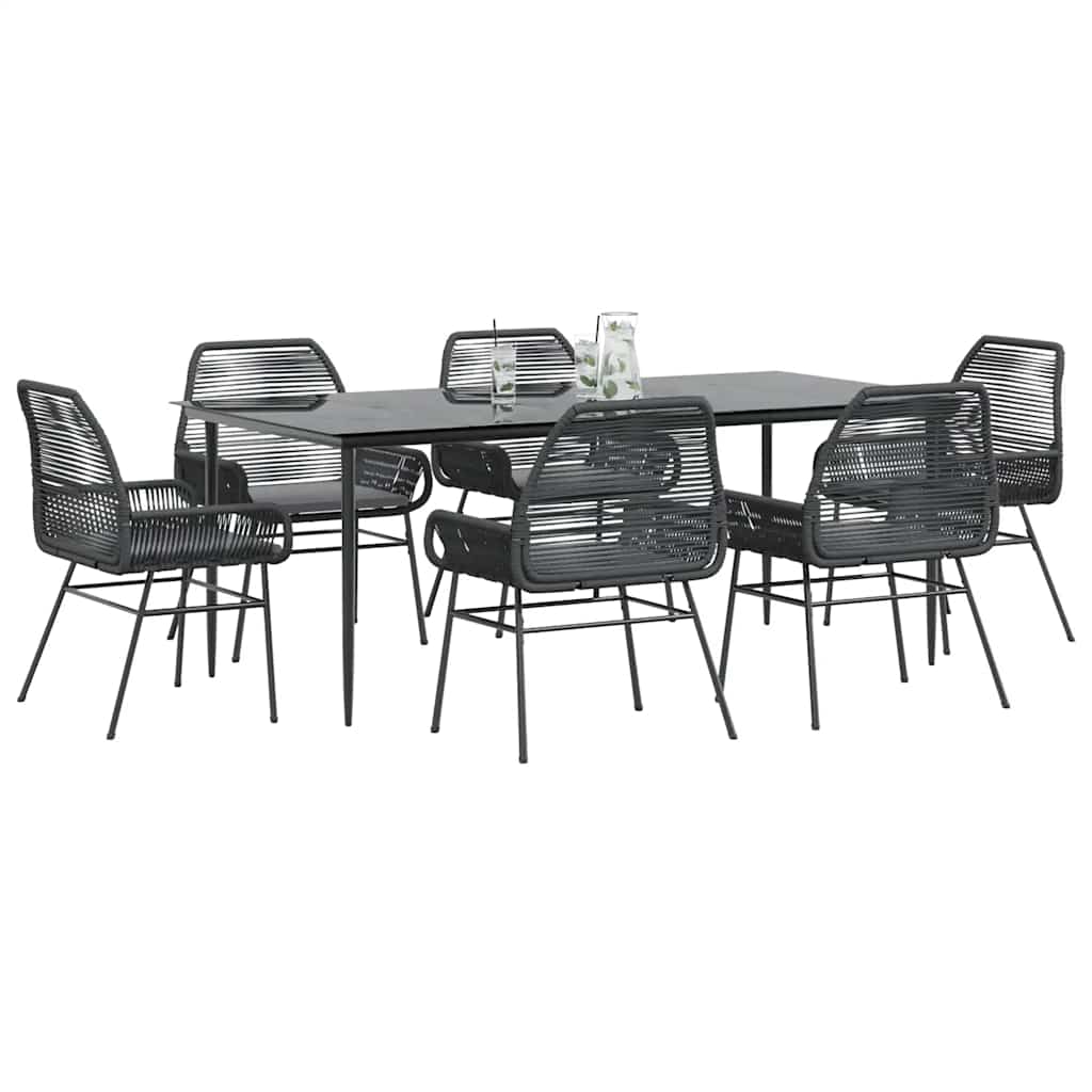 3-tlg. Garten-Essgruppe mit Kissen Schwarz Poly Rattan Glas