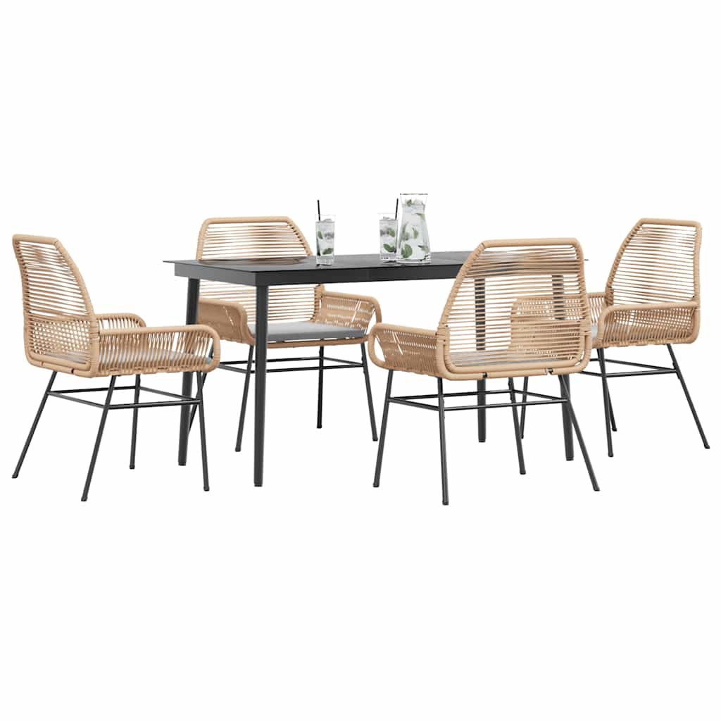 3-tlg. Garten-Essgruppe mit Kissen Schwarz Poly Rattan Glas
