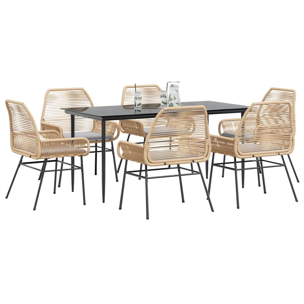 3-tlg. Garten-Essgruppe mit Kissen Schwarz Poly Rattan Glas
