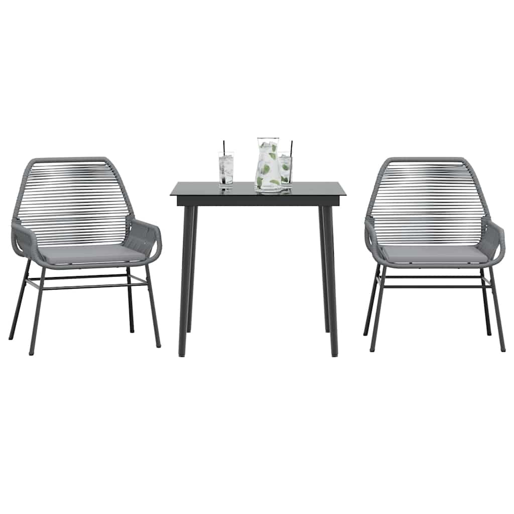 3-tlg. Garten-Essgruppe mit Kissen Schwarz Poly Rattan Glas