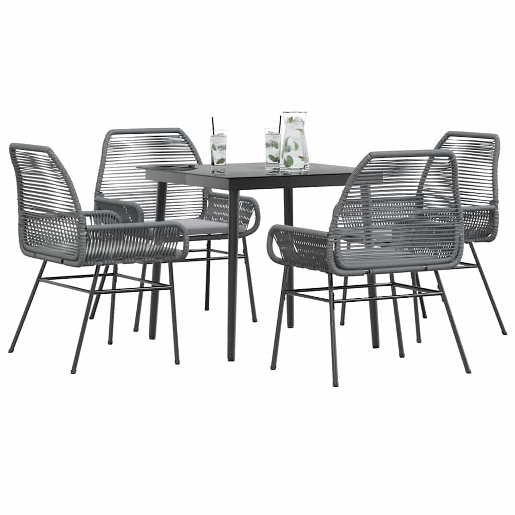 3-tlg. Garten-Essgruppe mit Kissen Schwarz Poly Rattan Glas