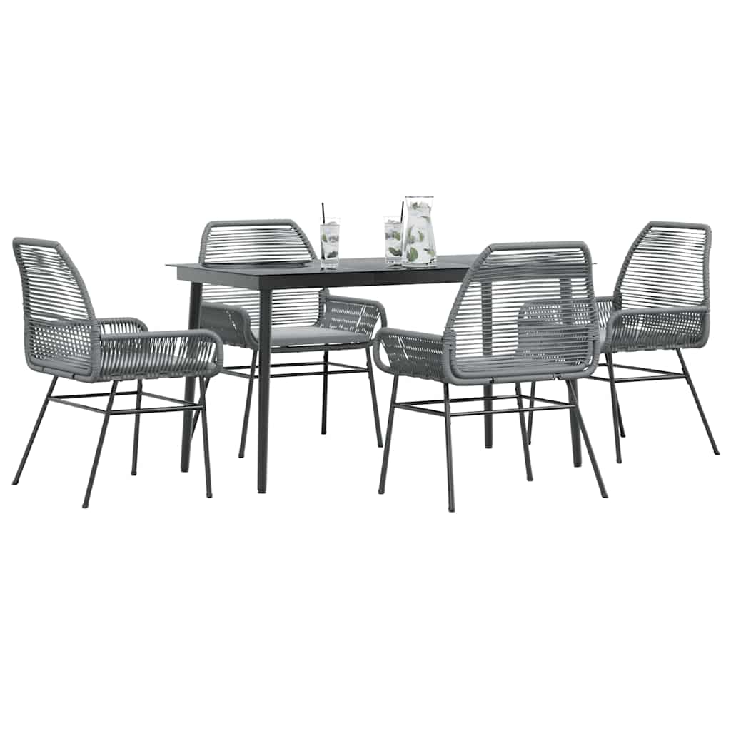 3-tlg. Garten-Essgruppe mit Kissen Schwarz Poly Rattan Glas