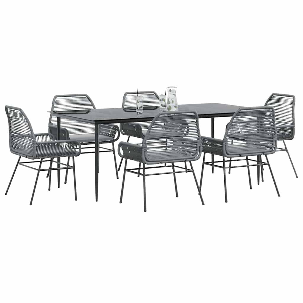 3-tlg. Garten-Essgruppe mit Kissen Schwarz Poly Rattan Glas