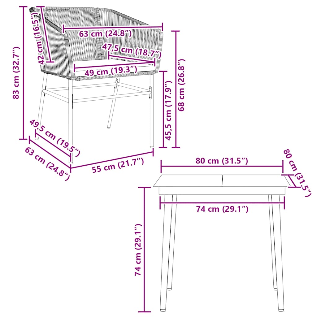3-tlg. Garten-Essgruppe mit Kissen Schwarz Poly Rattan Glas