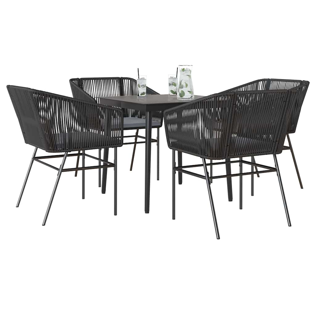 3-tlg. Garten-Essgruppe mit Kissen Schwarz Poly Rattan Glas