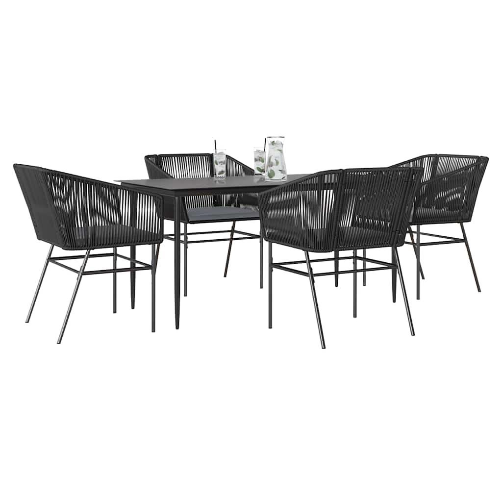 3-tlg. Garten-Essgruppe mit Kissen Schwarz Poly Rattan Glas