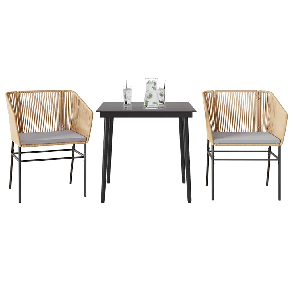 3-tlg. Garten-Essgruppe mit Kissen Schwarz Poly Rattan Glas