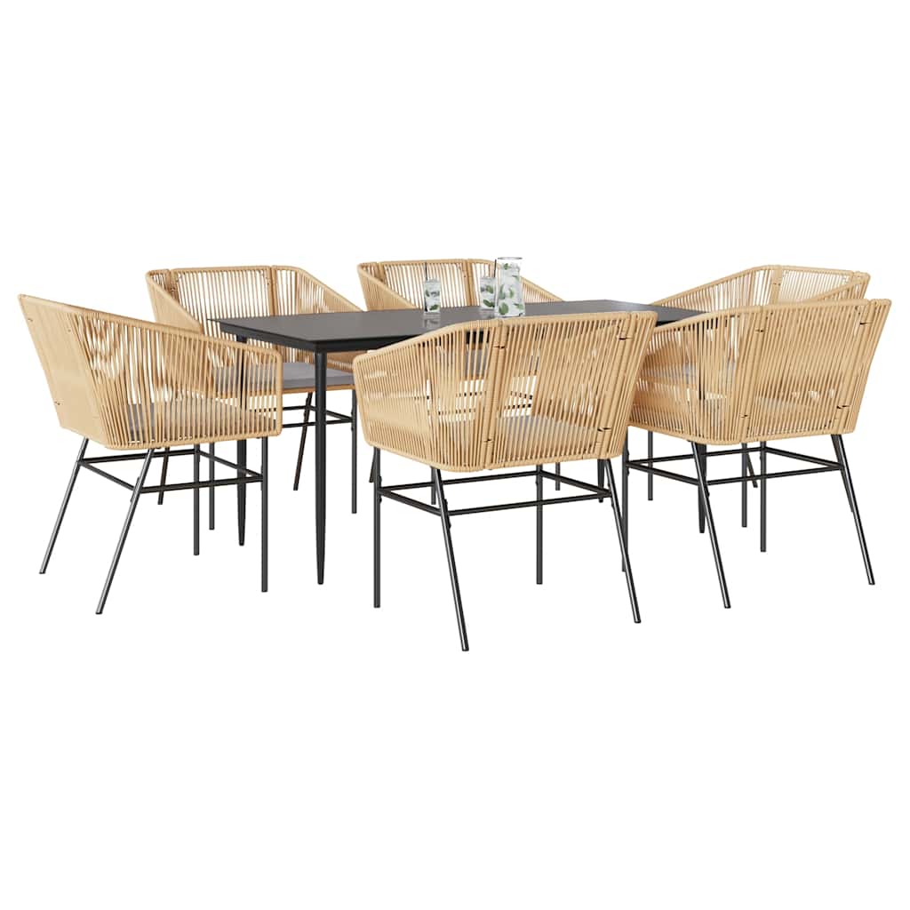 3-tlg. Garten-Essgruppe mit Kissen Schwarz Poly Rattan Glas