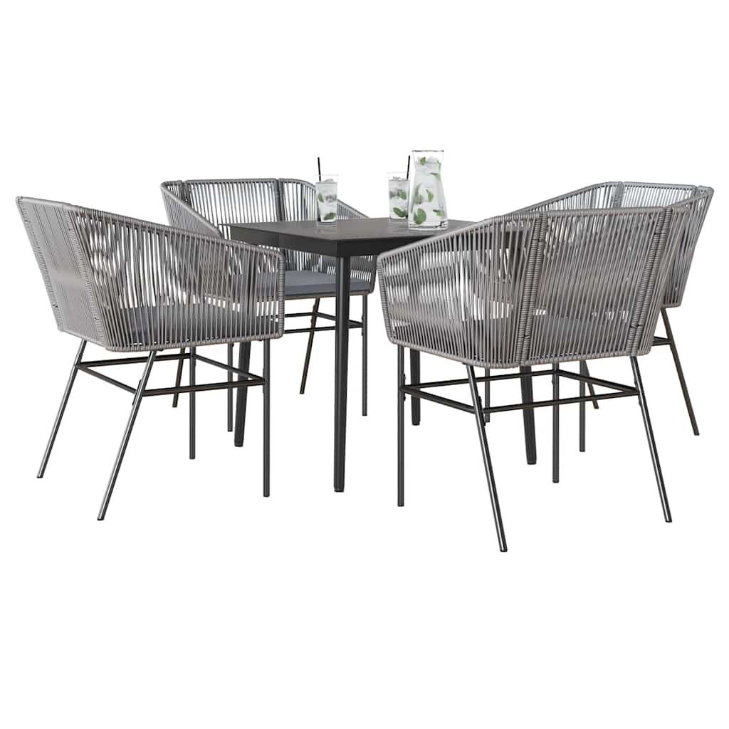 3-tlg. Garten-Essgruppe mit Kissen Schwarz Poly Rattan Glas