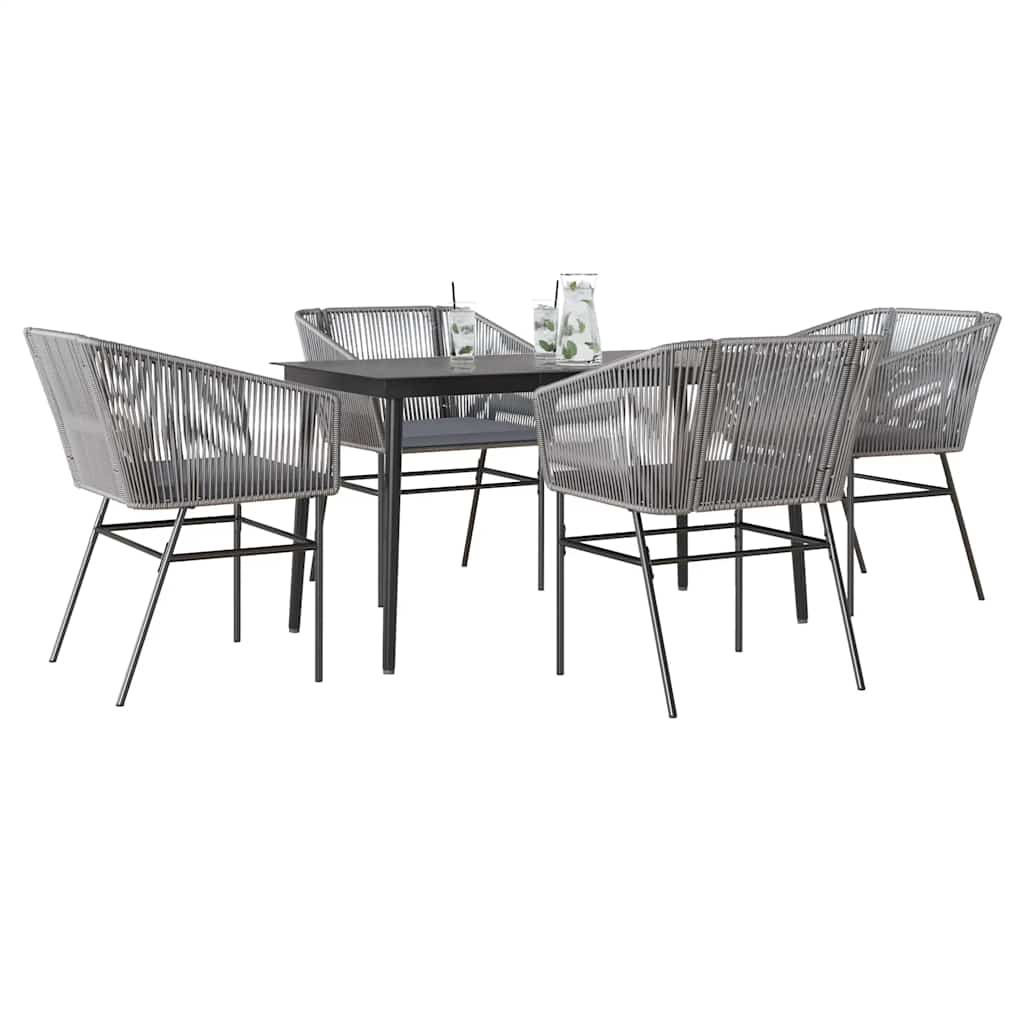 3-tlg. Garten-Essgruppe mit Kissen Schwarz Poly Rattan Glas