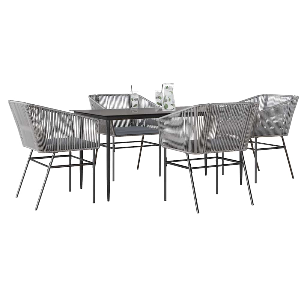 3-tlg. Garten-Essgruppe mit Kissen Schwarz Poly Rattan Glas