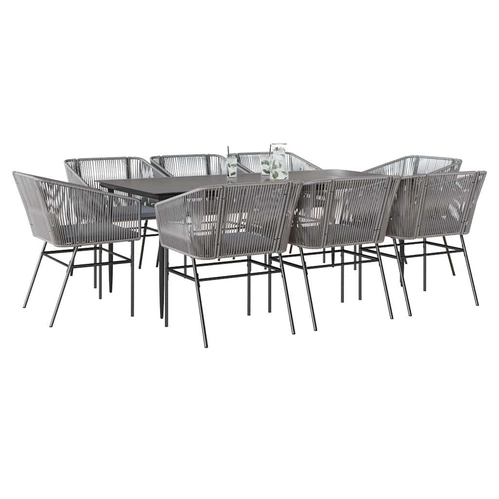 3-tlg. Garten-Essgruppe mit Kissen Schwarz Poly Rattan Glas