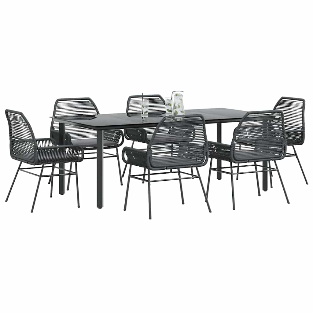 3-tlg. Garten-Essgruppe mit Kissen Schwarz Poly Rattan Glas