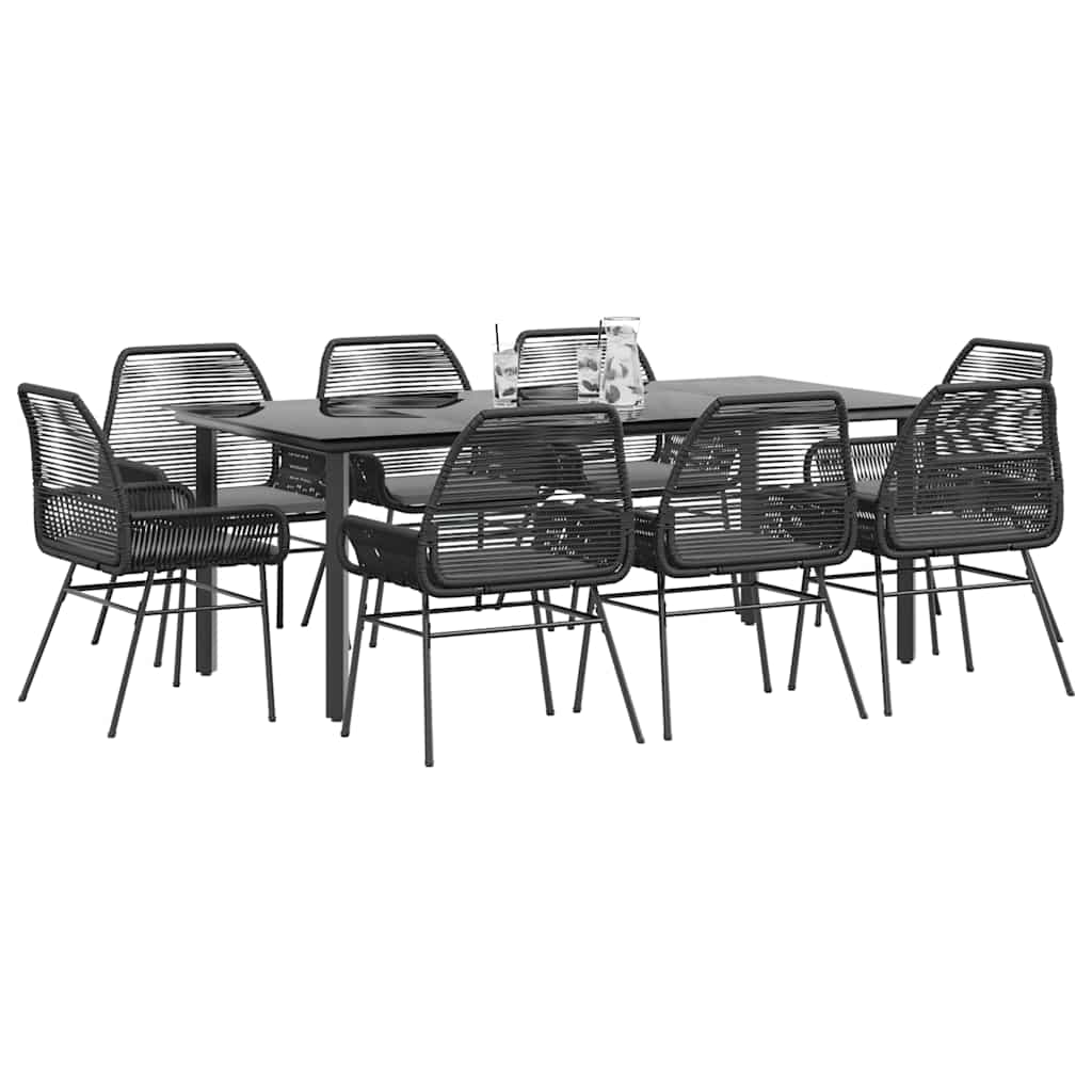 3-tlg. Garten-Essgruppe mit Kissen Schwarz Poly Rattan Glas