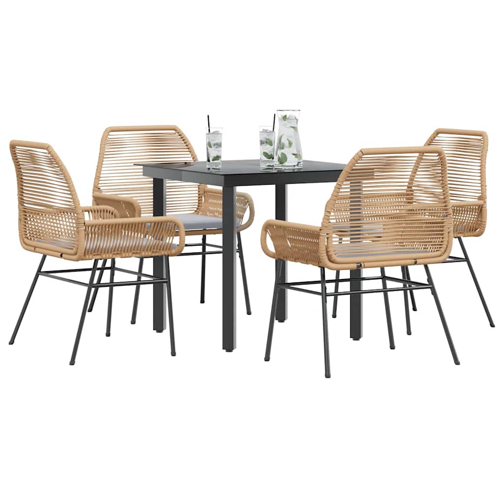 3-tlg. Garten-Essgruppe mit Kissen Schwarz Poly Rattan Glas