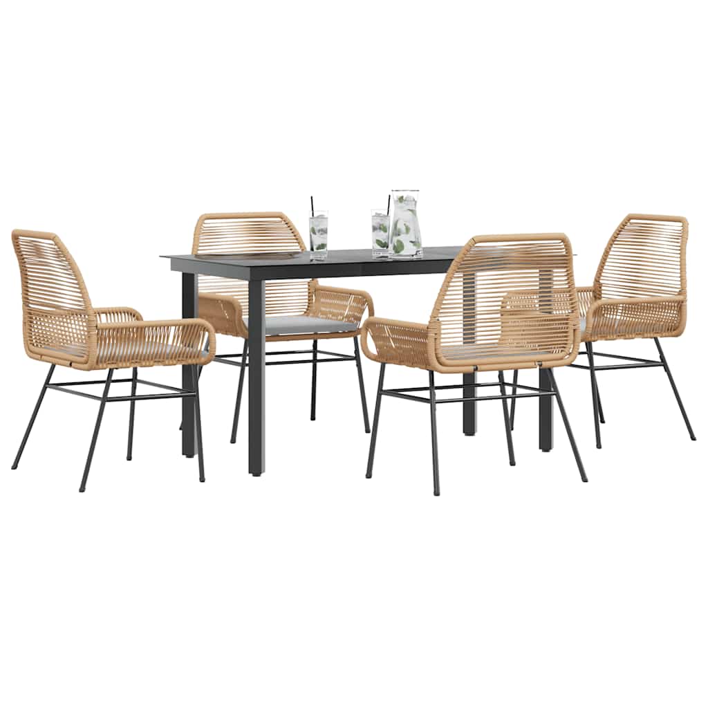 3-tlg. Garten-Essgruppe mit Kissen Schwarz Poly Rattan Glas