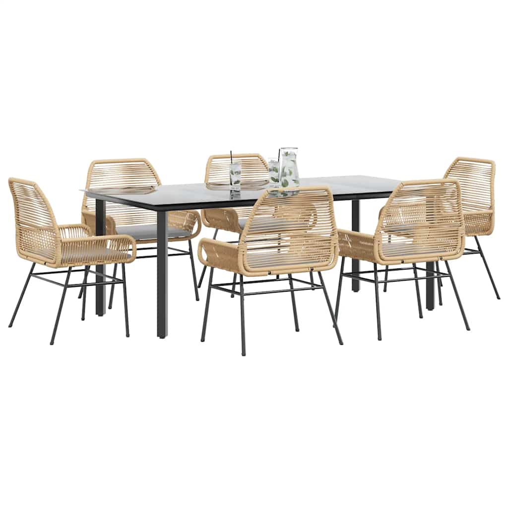 3-tlg. Garten-Essgruppe mit Kissen Schwarz Poly Rattan Glas