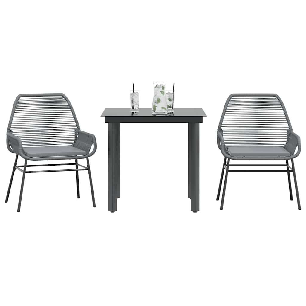 3-tlg. Garten-Essgruppe mit Kissen Schwarz Poly Rattan Glas