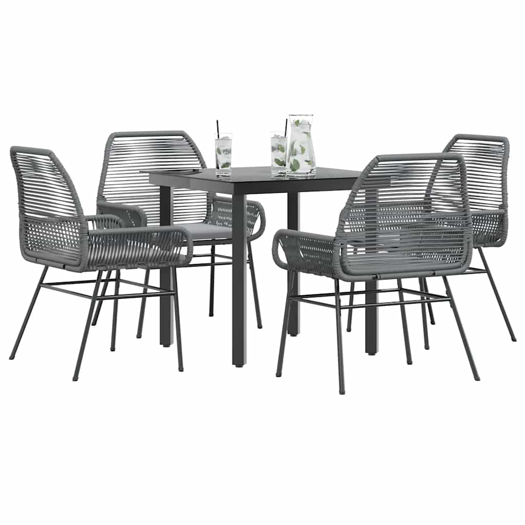 3-tlg. Garten-Essgruppe mit Kissen Schwarz Poly Rattan Glas