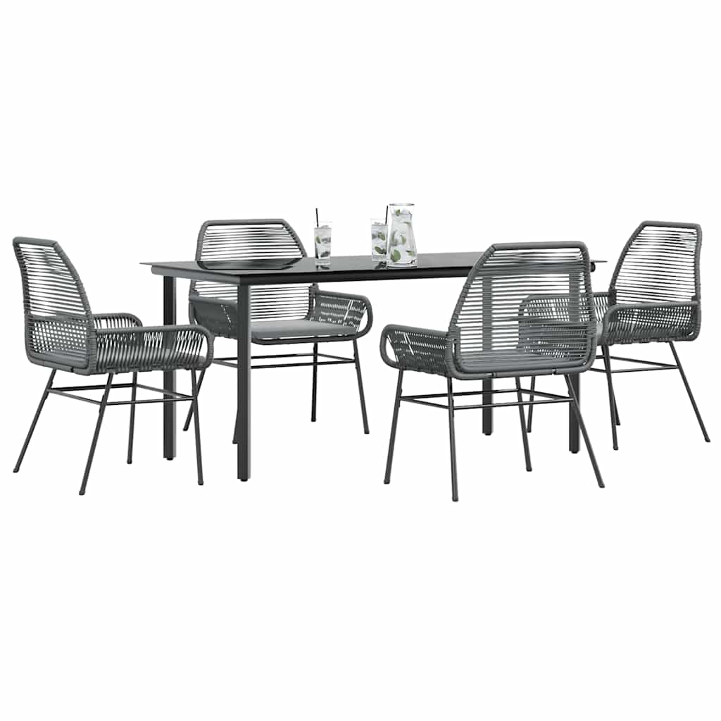 3-tlg. Garten-Essgruppe mit Kissen Schwarz Poly Rattan Glas