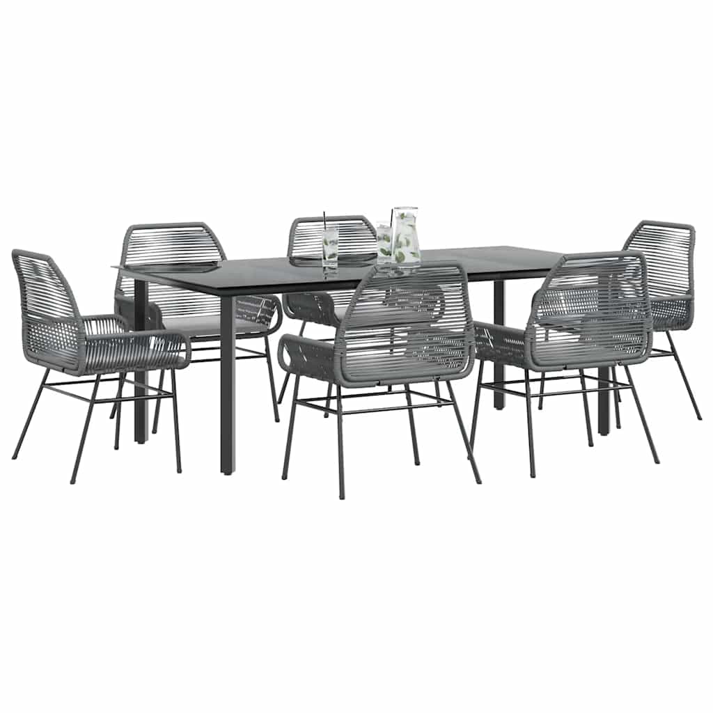 3-tlg. Garten-Essgruppe mit Kissen Schwarz Poly Rattan Glas