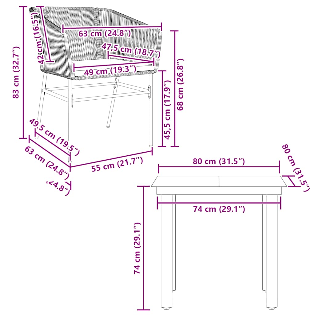 3-tlg. Garten-Essgruppe mit Kissen Schwarz Poly Rattan Glas