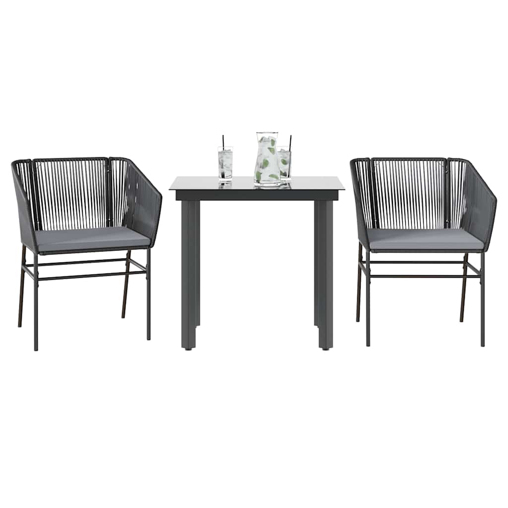 3-tlg. Garten-Essgruppe mit Kissen Schwarz Poly Rattan Glas