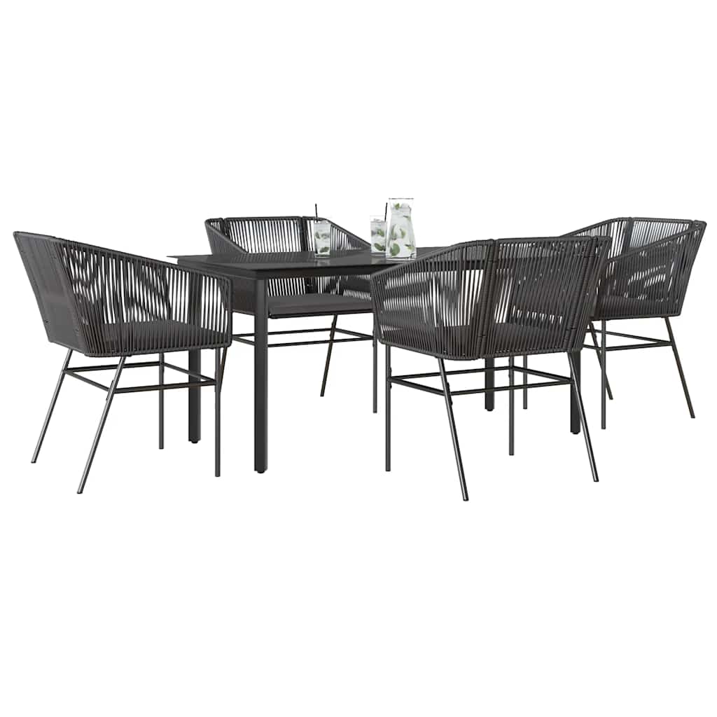 3-tlg. Garten-Essgruppe mit Kissen Schwarz Poly Rattan Glas