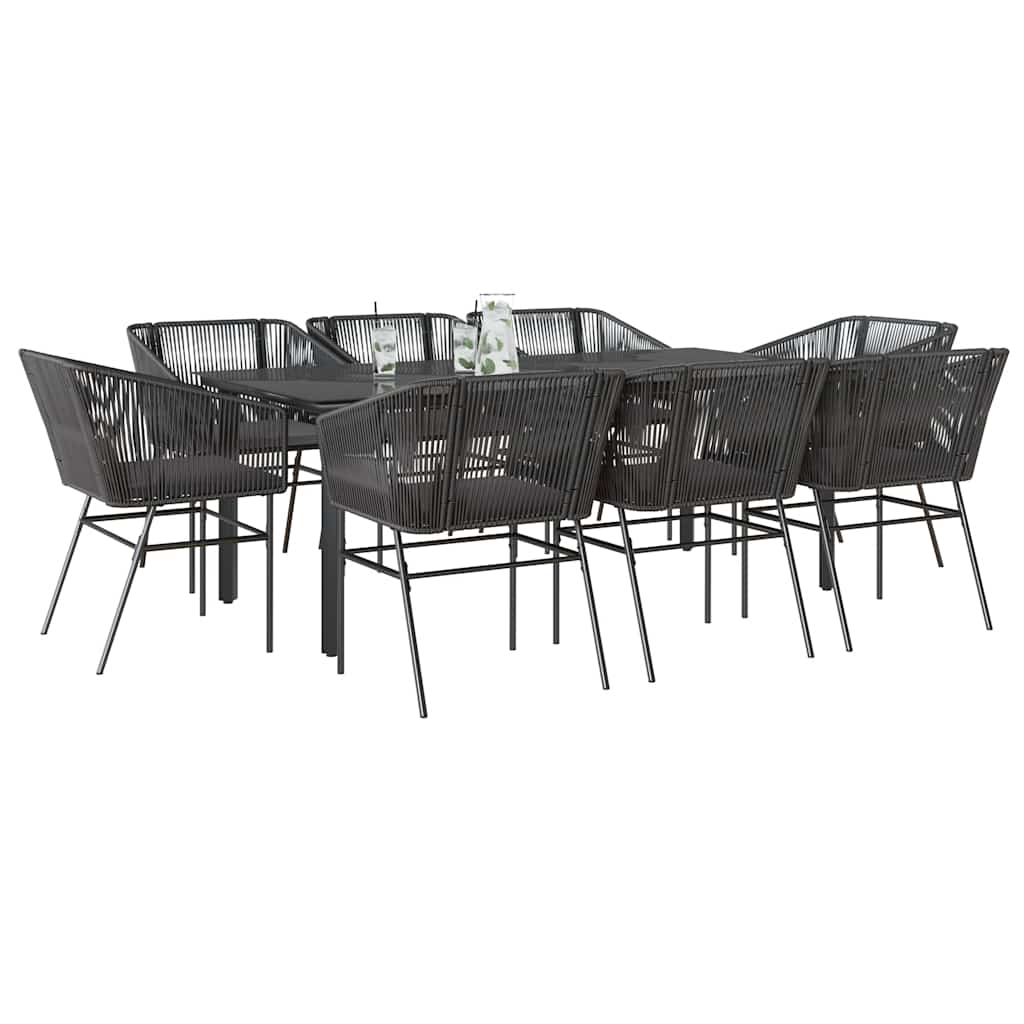 3-tlg. Garten-Essgruppe mit Kissen Schwarz Poly Rattan Glas