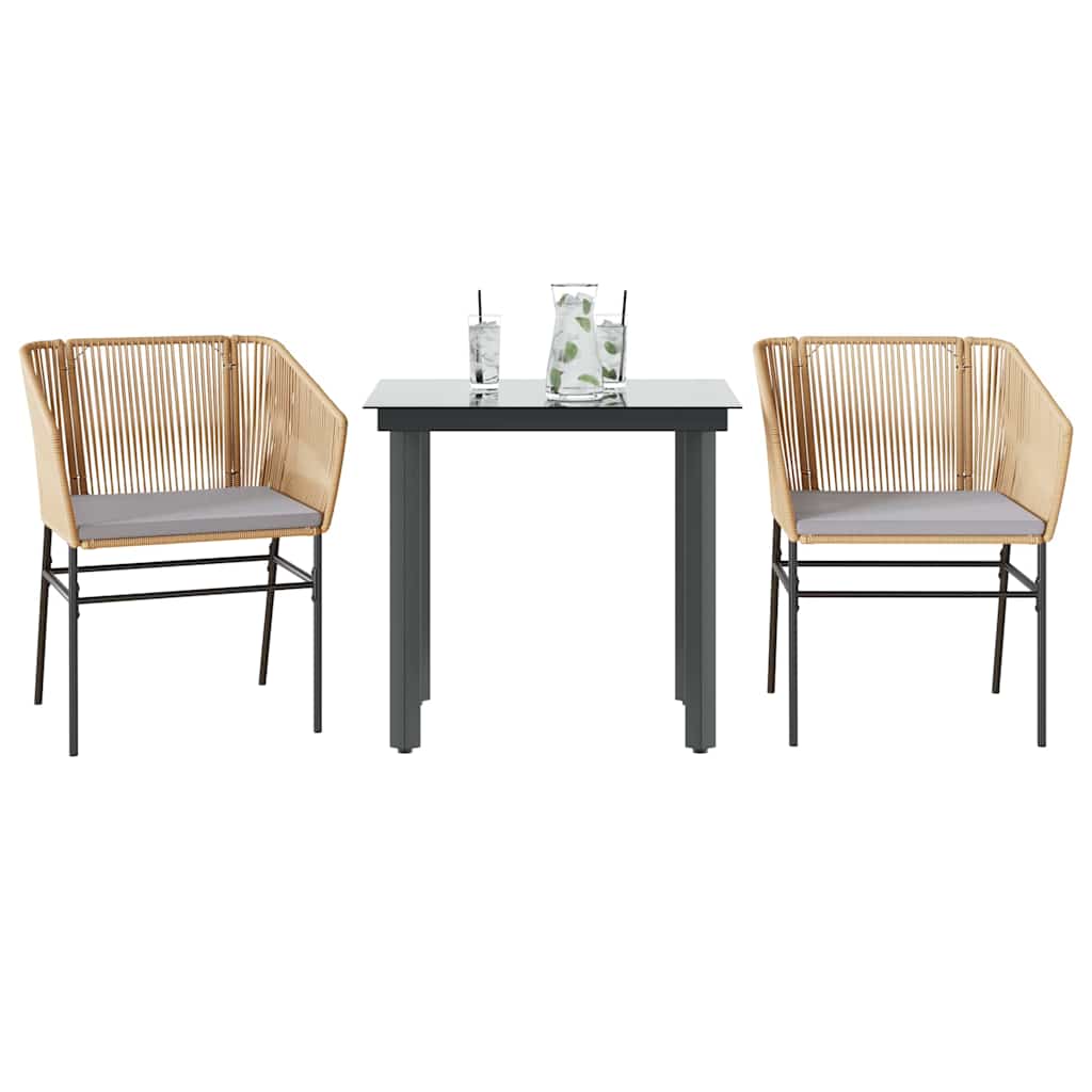3-tlg. Garten-Essgruppe mit Kissen Schwarz Poly Rattan Glas