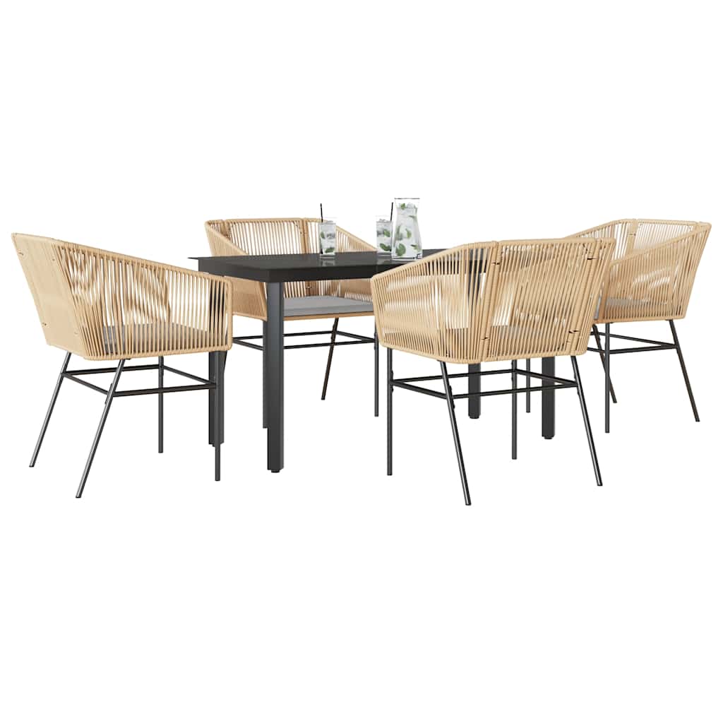 3-tlg. Garten-Essgruppe mit Kissen Schwarz Poly Rattan Glas