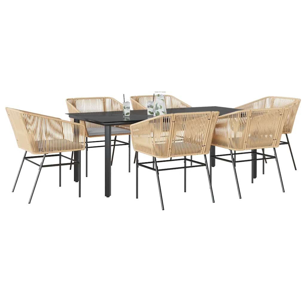 3-tlg. Garten-Essgruppe mit Kissen Schwarz Poly Rattan Glas