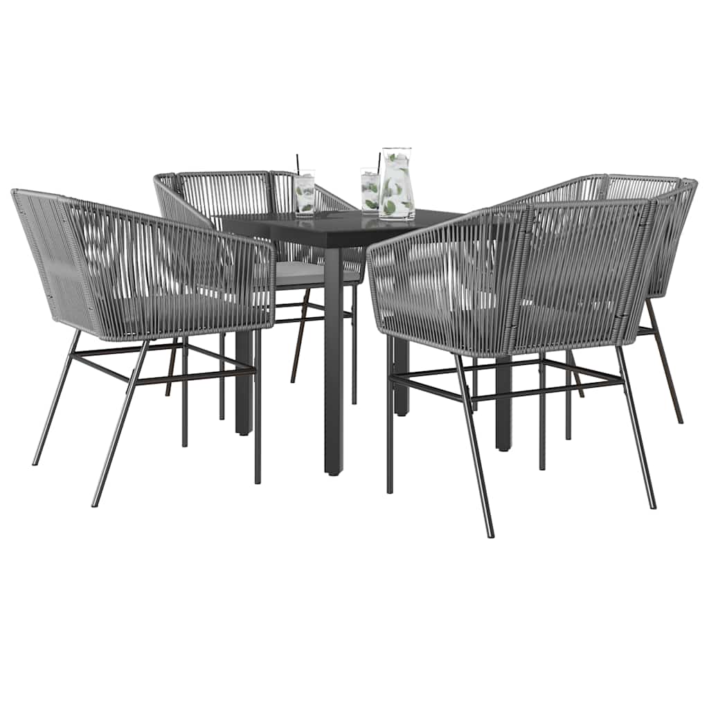 3-tlg. Garten-Essgruppe mit Kissen Schwarz Poly Rattan Glas