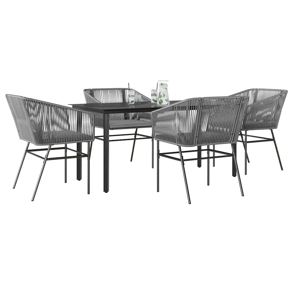 3-tlg. Garten-Essgruppe mit Kissen Schwarz Poly Rattan Glas